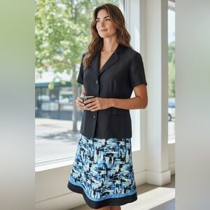 Karin Stevens Vintage-Inspired Blue Abstract Skirt Suit | 2pc Career Set | Size